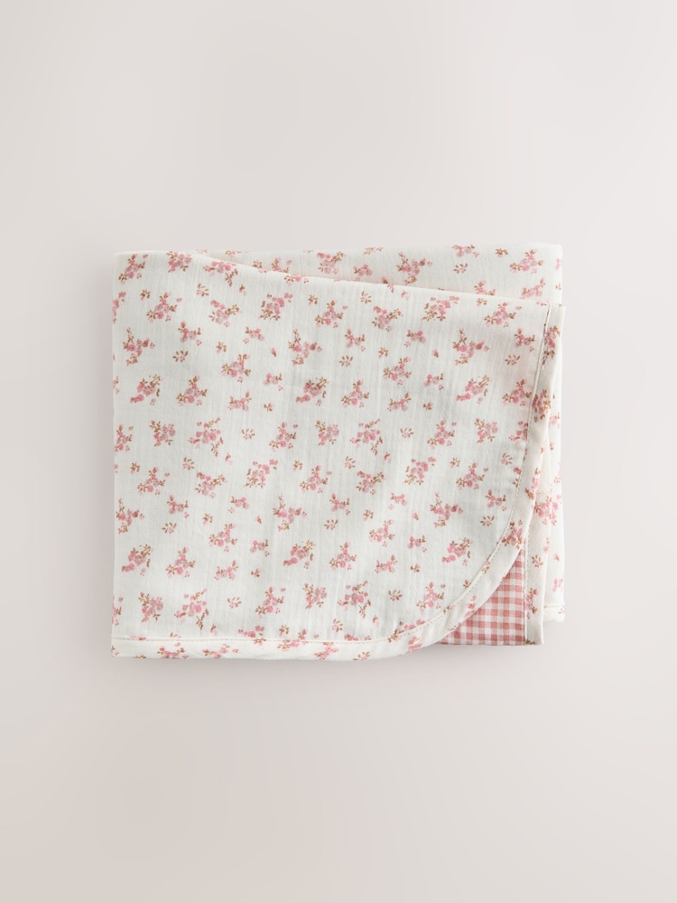 Pink Ditsy Floral Cotton Baby Muslin Blanket - Image 1 of 7