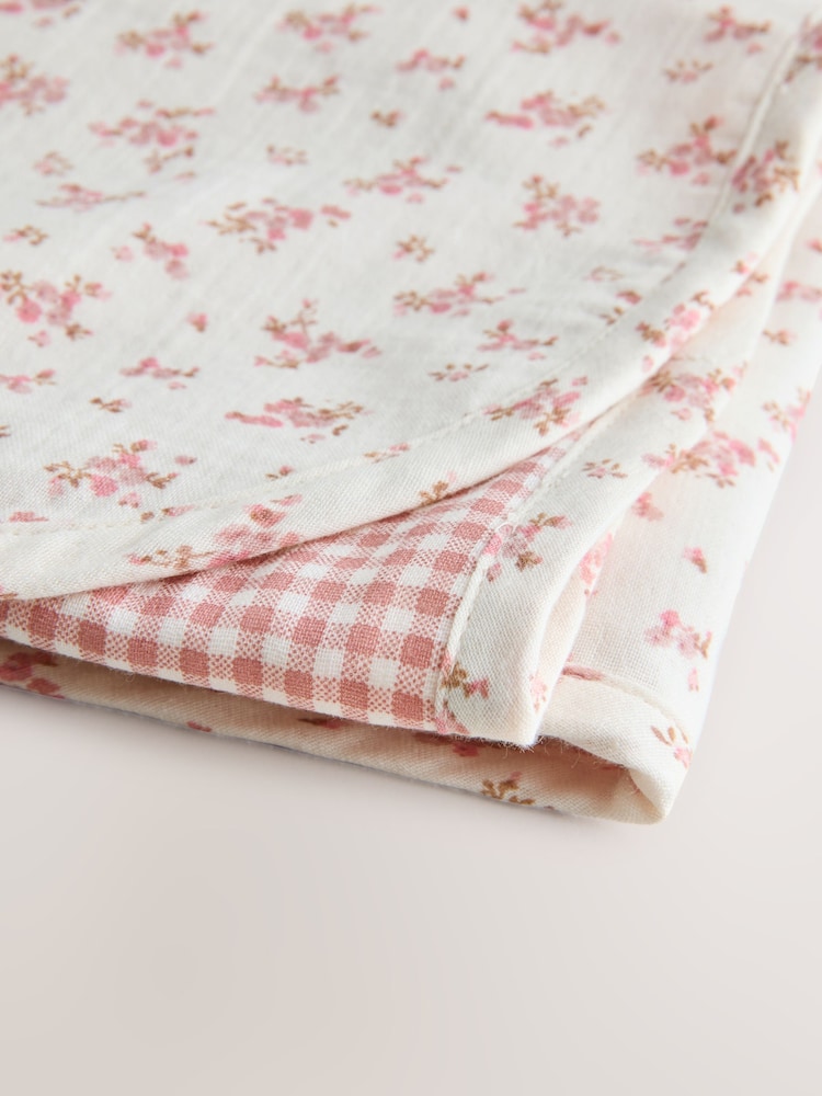 Pink Ditsy Floral Cotton Baby Muslin Blanket - Image 7 of 7