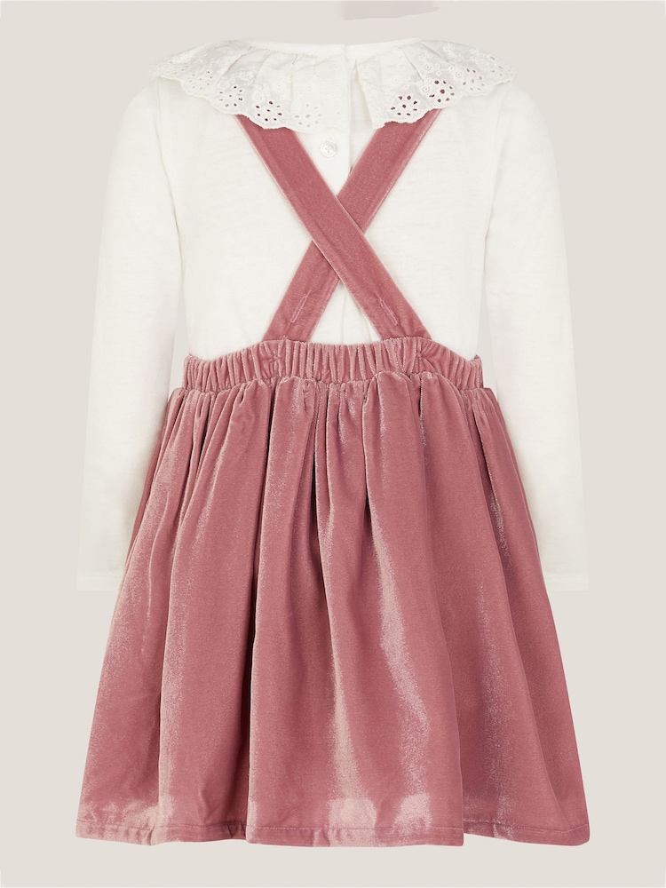 Monsoon Pink Baby Broderie Top & Bow Pinafore Dress Set - Image 2 of 3 Monsoon Pink Baby Broderie Top & Bow Pinafore Dress Set - Image 2 of 3