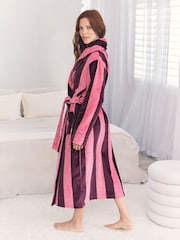 Chelsea Peers Pink Fleece Stripe Dressing Gown - Image 3 of 5