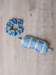 Chelsea Peers Blue Satin Tiled Moon Print Sleep Mask & Scrunchie Gift Set - Image 2 of 4