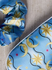 Chelsea Peers Blue Satin Tiled Moon Print Sleep Mask & Scrunchie Gift Set - Image 3 of 4