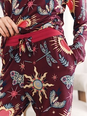Chelsea Peers Red Enchanted Glade Print Crew Neck Long Pyjamas Set - Image 4 of 8