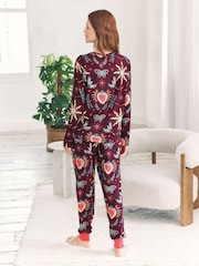 Chelsea Peers Red Enchanted Glade Print Crew Neck Long Pyjamas Set - Image 5 of 8