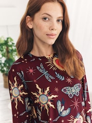 Chelsea Peers Red Enchanted Glade Print Crew Neck Long Pyjamas Set - Image 6 of 8