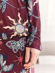 Chelsea Peers Red Enchanted Glade Print Crew Neck Long Pyjamas Set - Image 7 of 8