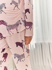 طقم بيجامة ببنطلون طويل للحوامل بطبعة حمار وحشي من Chelsea Peers - صورة 5 من 6