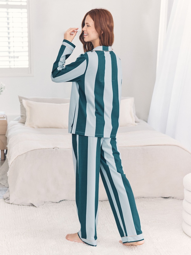 Chelsea Peers Blue Stripe Long Pyjama Set - Image 2 of 6 Chelsea Peers Blue Stripe Long Pyjama Set - Image 2 of 6