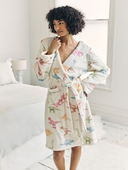 Chelsea Peers White Fleece Dinosaur Print Dressing Gown - Image 4 of 5