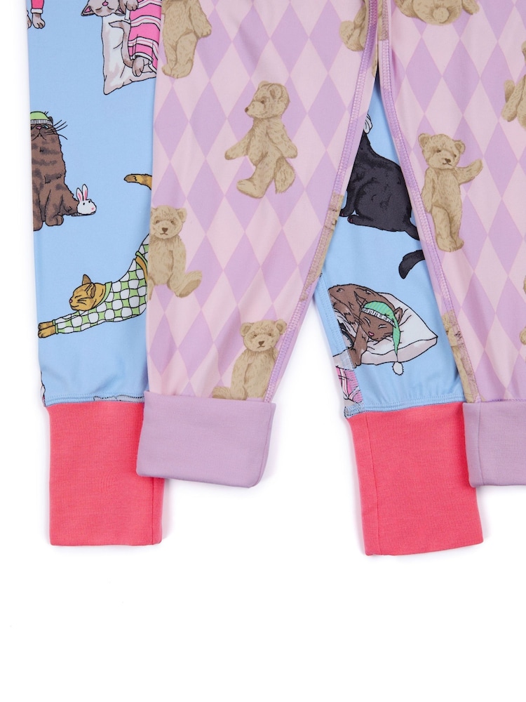 Chelsea Peers Kids 2 Pack Argyle Bear Sleepy Cats Print Long Pyjama Set - صورة 4 من 4 Chelsea Peers Kids 2 Pack Argyle Bear Sleepy Cats Print Long Pyjama Set - صورة 4 من 4