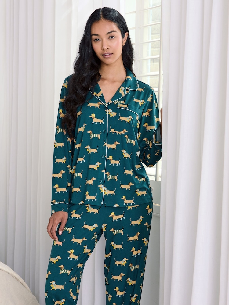 Chelsea Peers Sausage Dog Stroll Print Long Pyjama Set - صورة 2 من 6 Chelsea Peers Sausage Dog Stroll Print Long Pyjama Set - صورة 2 من 6