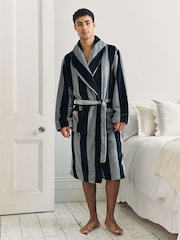 Chelsea Peers Blue Fleece Stripe Dressing Gown - Image 1 of 5