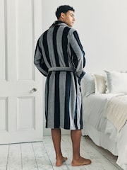 Chelsea Peers Blue Fleece Stripe Dressing Gown - Image 2 of 5