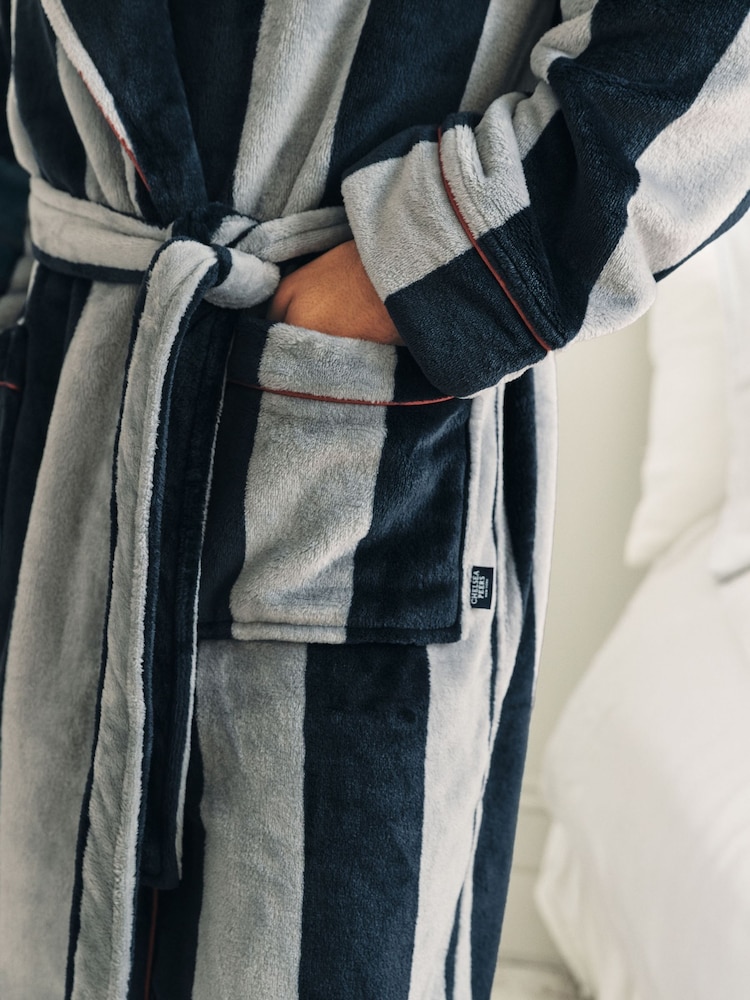 Chelsea Peers Blue Fleece Stripe Dressing Gown - Image 5 of 5 Chelsea Peers Blue Fleece Stripe Dressing Gown - Image 5 of 5