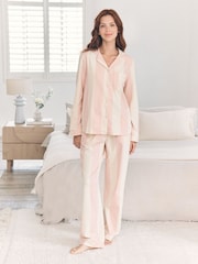 Chelsea Peers White Stripe Long Pyjamas Set - Dusky Pink - Image 1 of 8