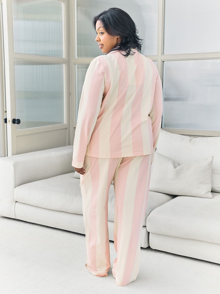 Chelsea Peers White Stripe Long Pyjamas Set - Dusky Pink - Image 2 of 8