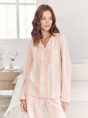 Chelsea Peers White Stripe Long Pyjamas Set - Dusky Pink - Image 3 of 8