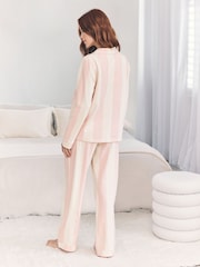 Chelsea Peers White Stripe Long Pyjamas Set - Dusky Pink - Image 5 of 8