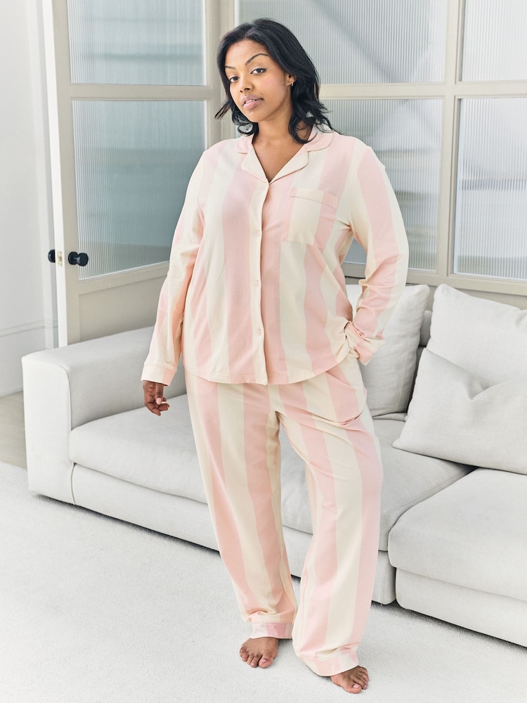 Chelsea Peers White Stripe Long Pyjamas Set - Dusky Pink - Image 8 of 8