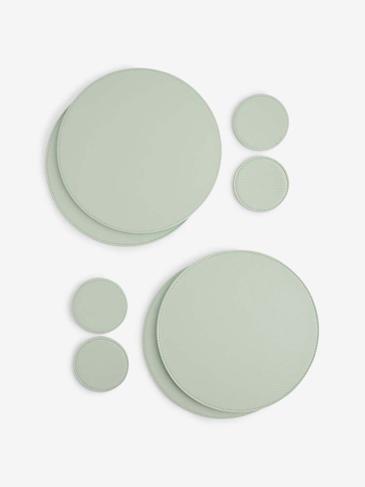Set of 4 Sage Green Texture Reversible Faux Leather Placemats and Coasters - Image 3 of 3