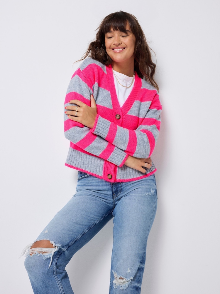 SCAMP & DUDE Grey Cardigan with Bold Stripe - Image 1 of 5