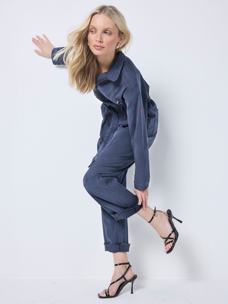SCAMP & DUDE Blue Tie Front Tencel Boiler Jumpsuit - Image 2 of 5 SCAMP & DUDE Blue Tie Front Tencel Boiler Jumpsuit - Image 2 of 5