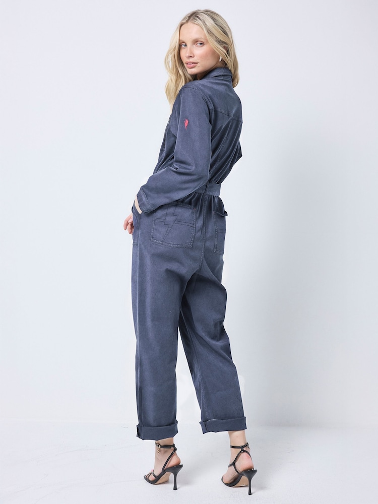 SCAMP & DUDE Blue Tie Front Tencel Boiler Jumpsuit - Image 5 of 5