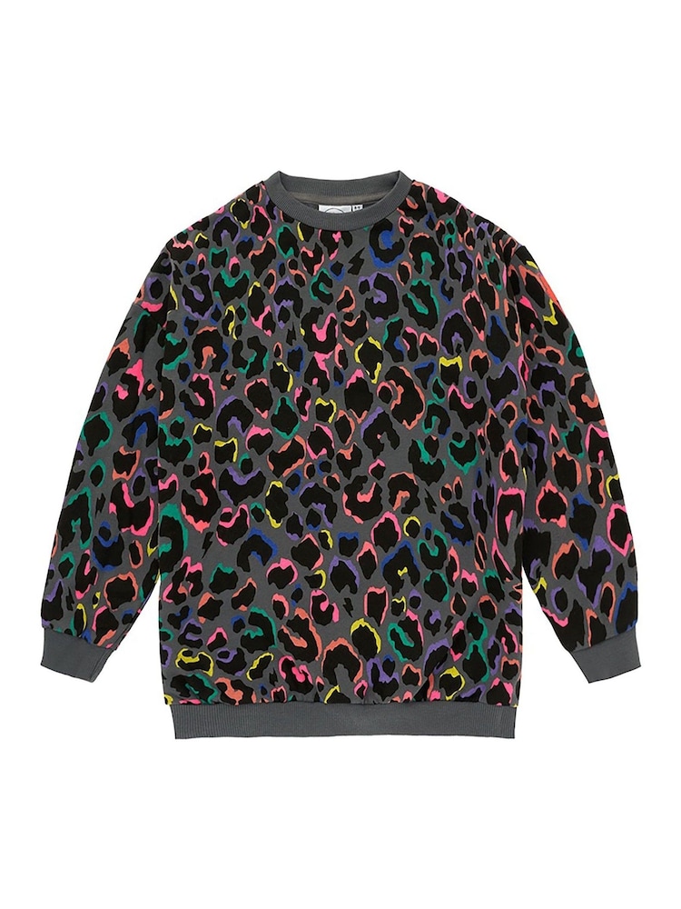 SCAMP & DUDE Grey Kids Oversized Sweatshirt Leopard & Lightning Bolt - Image 1 of 1 SCAMP & DUDE Grey Kids Oversized Sweatshirt Leopard & Lightning Bolt - Image 1 of 1