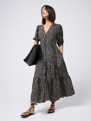 SCAMP & DUDE Brown Zip Front Midi Tiered Dress with Wild Leopard and Lightning Bolt - Image 3 of 5