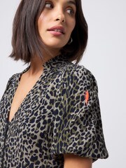 SCAMP & DUDE Brown Zip Front Midi Tiered Dress with Wild Leopard and Lightning Bolt - Image 4 of 5