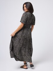 SCAMP & DUDE Brown Zip Front Midi Tiered Dress with Wild Leopard and Lightning Bolt - Image 5 of 5