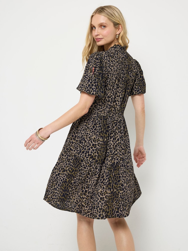 SCAMP & DUDE Brown Zip Front Short Tiered Dress with Wild Leopard and Lightning Bolt - Image 5 of 5 SCAMP & DUDE Brown Zip Front Short Tiered Dress with Wild Leopard and Lightning Bolt - Image 5 of 5