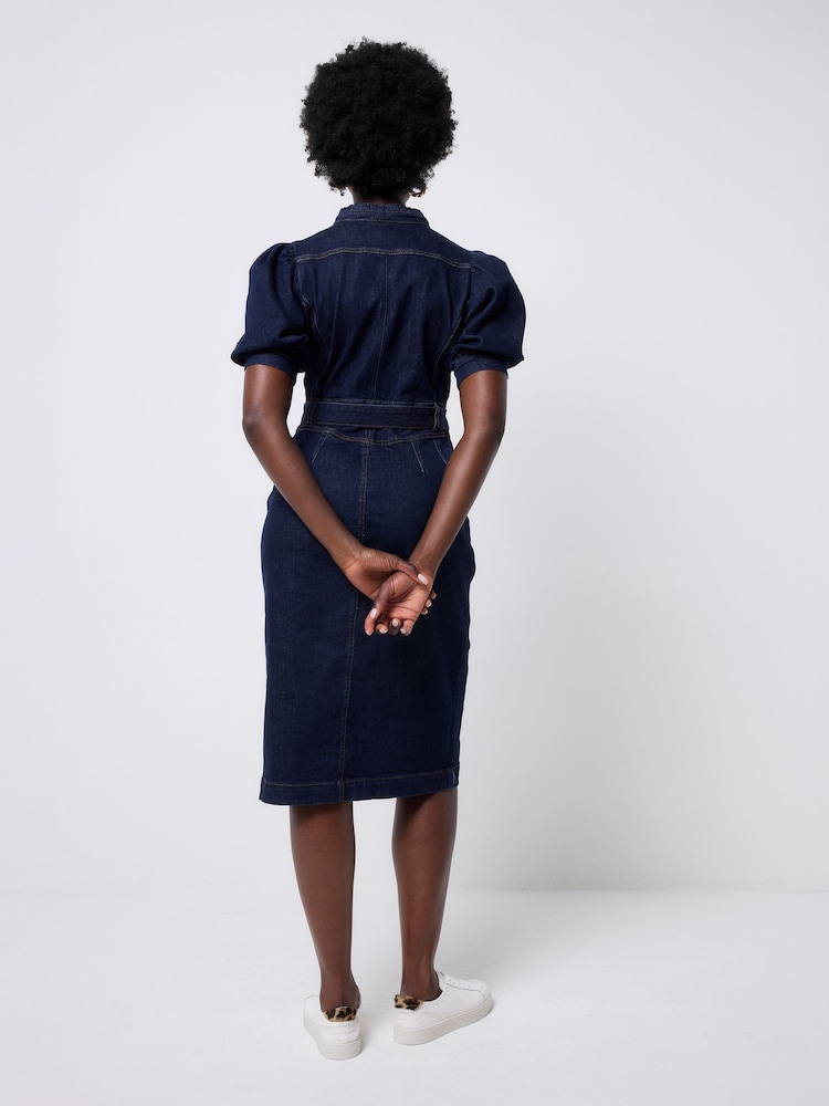 scamp and dude denim dress Womens SCAMP & DUDE Blue Denim Zip Front Short Tiered Dress US 14
