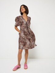 SCAMP & DUDE Natural Zip Front Short Tiered Dress with Cheetah Leopard and Lightning Bolt - Image 2 of 5
