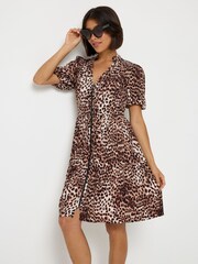 SCAMP & DUDE Natural Zip Front Short Tiered Dress with Cheetah Leopard and Lightning Bolt - Image 3 of 5