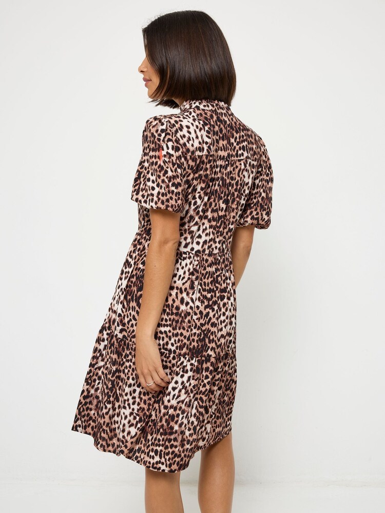 SCAMP & DUDE Natural Zip Front Short Tiered Dress with Cheetah Leopard and Lightning Bolt - Image 5 of 5