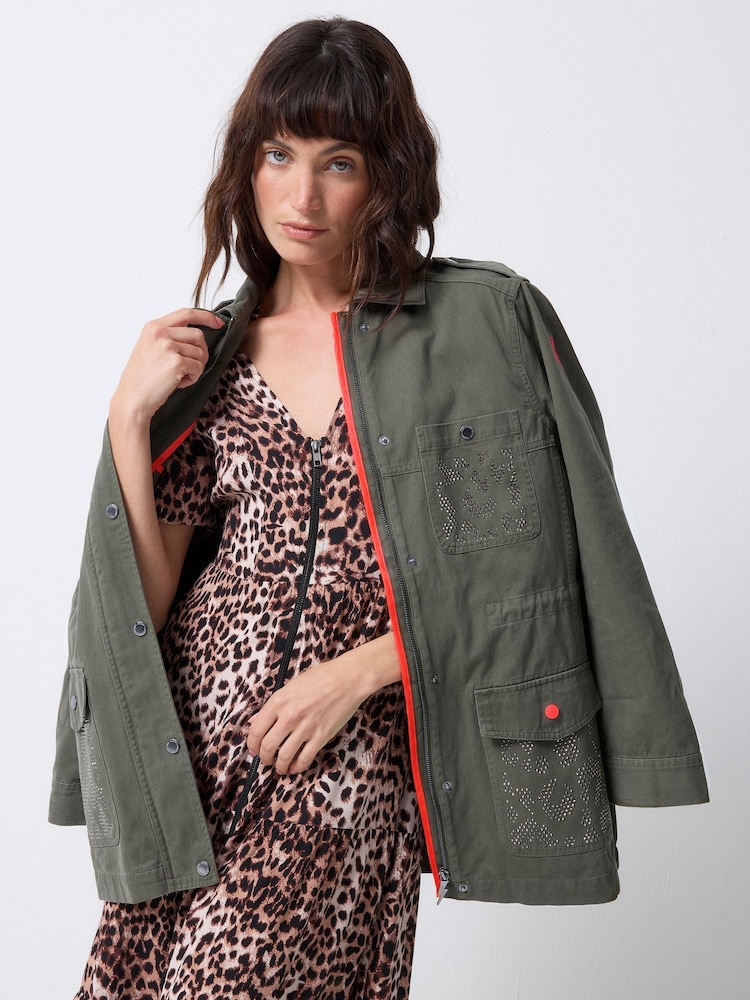 SCAMP & DUDE Natural Zip Front Midi Tiered Dress with Cheetah Leopard and Lightning Bolt - Image 5 of 5 SCAMP & DUDE Natural Zip Front Midi Tiered Dress with Cheetah Leopard and Lightning Bolt - Image 5 of 5