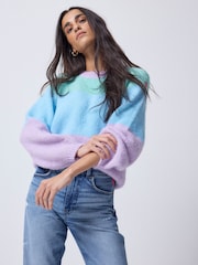 SCAMP & DUDE Blue Fluffy Pastel Colour Block Jumper - Image 1 of 5