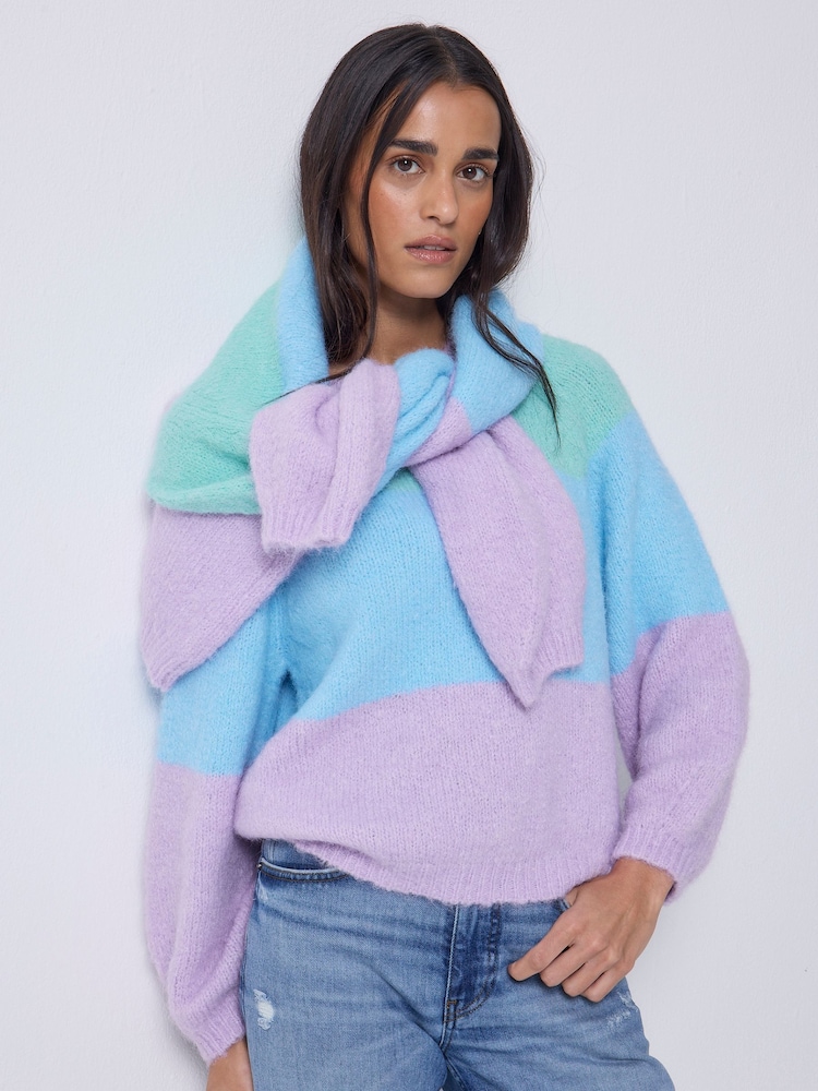 Buy SCAMP DUDE Blue Fluffy Pastel Colour Block Jumper from the