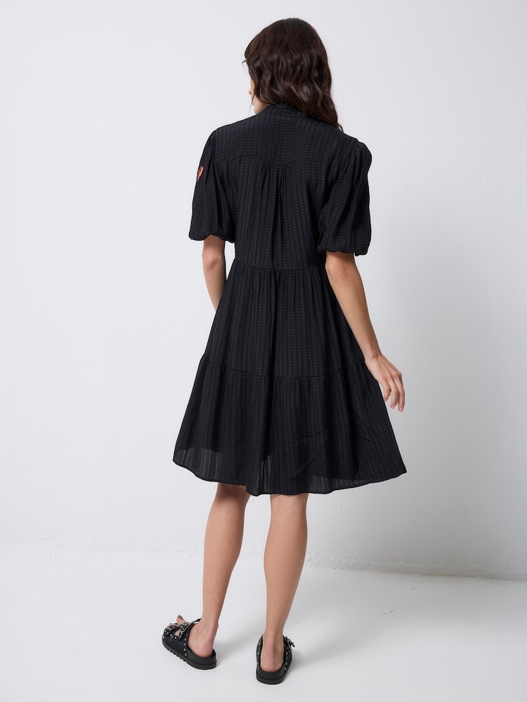 SCAMP & DUDE Black Zip Front Short Tiered Dress Textured - Image 2 of 5
