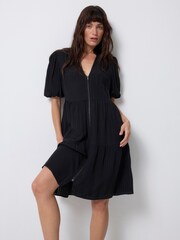 SCAMP & DUDE Black Zip Front Short Tiered Dress Textured - Image 3 of 5