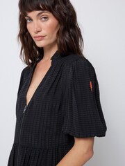 SCAMP & DUDE Black Zip Front Short Tiered Dress Textured - Image 4 of 5
