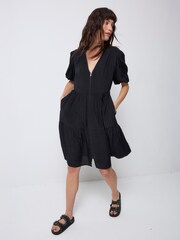 SCAMP & DUDE Black Zip Front Short Tiered Dress Textured - Image 5 of 5