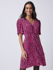 SCAMP & DUDE Pink Zip Front Short Tiered Dress with Wild Leopard and Lightning Bolt - Image 1 of 5