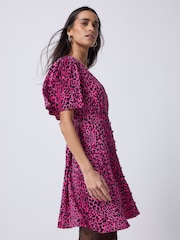 SCAMP & DUDE Pink Zip Front Short Tiered Dress with Wild Leopard and Lightning Bolt - Image 2 of 5