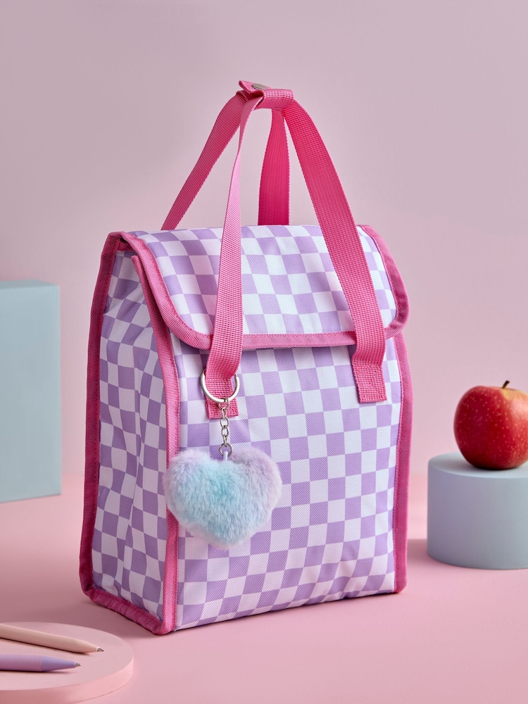 Pink and Purple Pastel Gingham Print Lunch Bag - Image 1 of 4 Pink and Purple Pastel Gingham Print Lunch Bag - Image 1 of 4