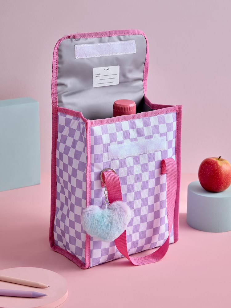 Pink and Purple Pastel Gingham Print Lunch Bag - Image 2 of 4 Pink and Purple Pastel Gingham Print Lunch Bag - Image 2 of 4