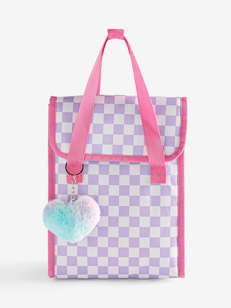 Pink and Purple Pastel Gingham Print Lunch Bag - Image 4 of 4 Pink and Purple Pastel Gingham Print Lunch Bag - Image 4 of 4