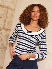 Love & Roses Striped Bow Detail Knitted Top - Imaginea 1 din 4