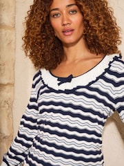 Love & Roses Striped Bow Detail Knitted Top - Imaginea 2 din 4